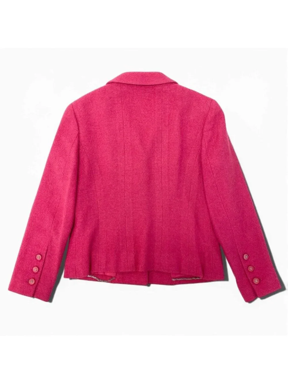 Chanel Tweed Jacket CC Logo Button 38 Pink